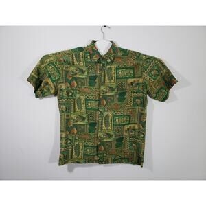 Hilo Hattie Hawaii 70% Silk Shirt Men's Large Green Fish and Leaves Print